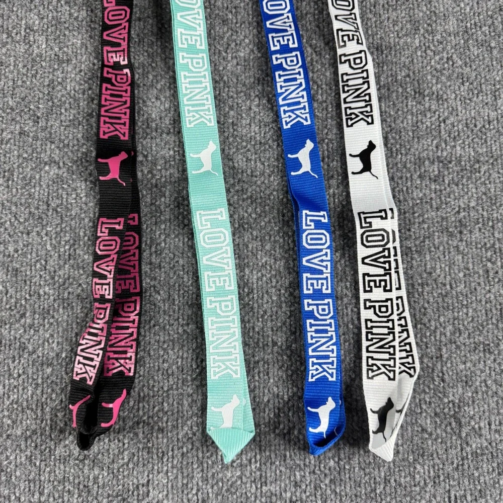 Victoria's Secret PINK Lanyard Set Key Chain ID Holder Black Blue Mint White 4pc